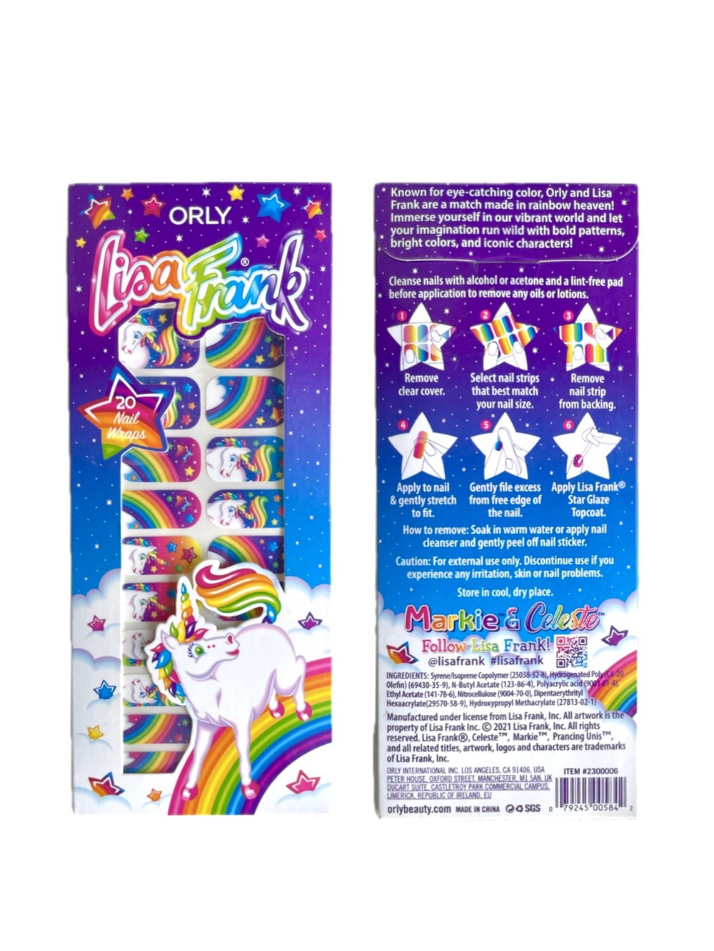NWOT NIP LISA FRANK X ORLY WRAPS MARKIE & CELESTE UNICORN RAINBOW Y2K COLORFUL
